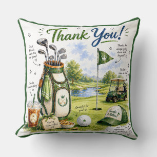 Golf Bag and Cart with Thank you on Putting Green Throw Pillow