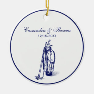 Golf Bag and Golf Clubs Blue Ceramic Ornament