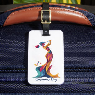Golf Bag Day, Lady Silhouette, colorful, elegant Luggage Tag