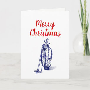 Golf Bag Golf Clubs Blue Holiday Card