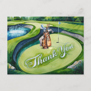 Golf Bag in golf course watercolor for golfer Postcard