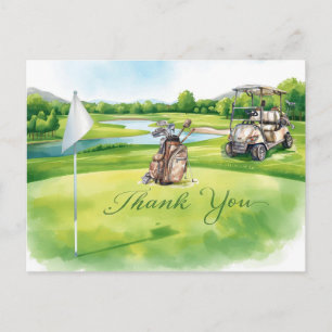 Golf Bag in golf course watercolor for golfer Postcard