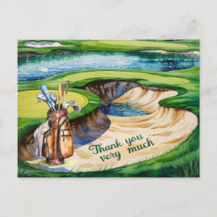 Golf  Bag  in golf course watercolor for golfer Postcard