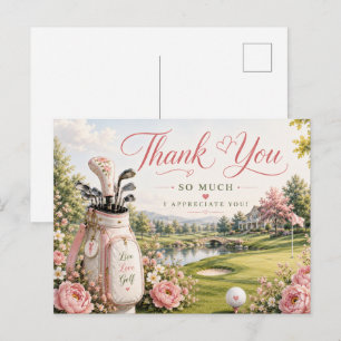 Golf Bag on Golf Course with Flowers  Postcard