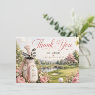 Golf Bag on Golf Course with Flowers  Thank You Card