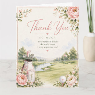 Golf Bag on Golf Course with Flowers Thank You Card