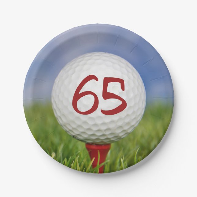 Golf ball 65th birthday paper plate (Front)