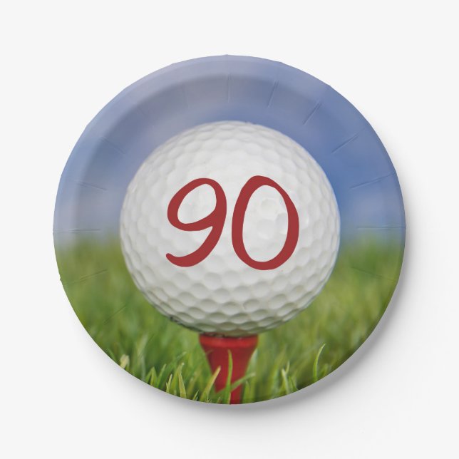 Golf ball 90th birthday paper plate (Front)