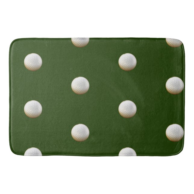 Golf ball all over on green for golfer bath mat (Front)