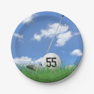 Golf Ball and club for 55th birthday Paper Plate