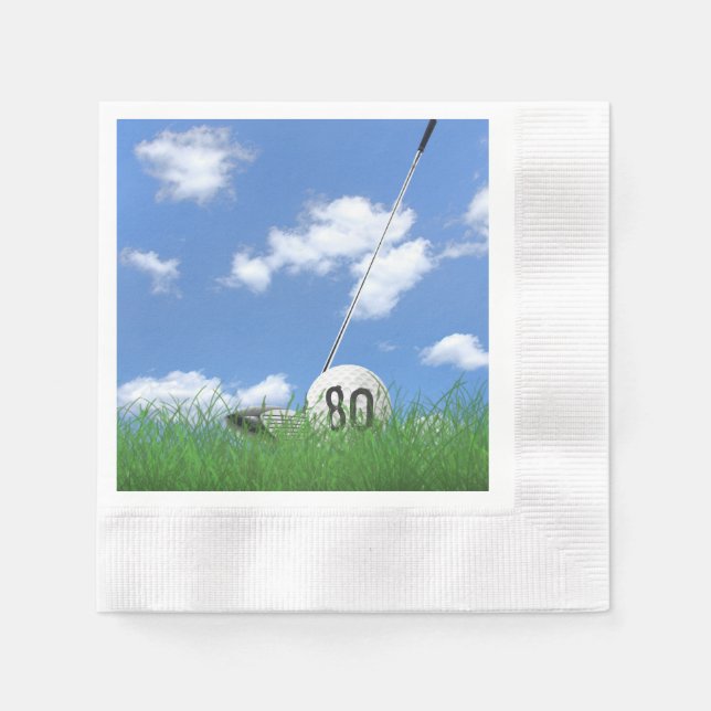 golf ball and club for 80th birthday napkin (Front)