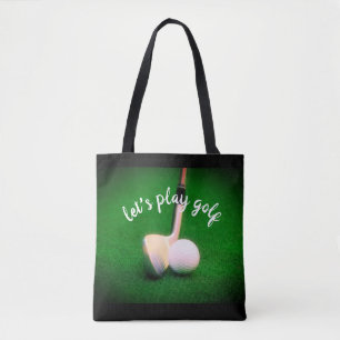 golf ball and club green and black for golfers tote bag