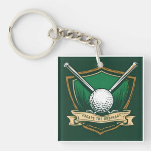 Golf Ball and Clubs with Shield Symbol Keychain