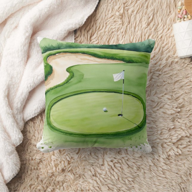 Golf ball and flag on putting green throw pillow (Blanket)