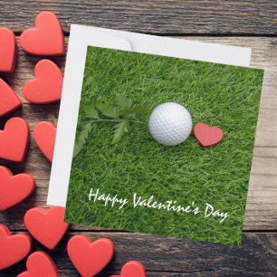 Golf ball and red heart with love Valentine's Day Holiday Card
