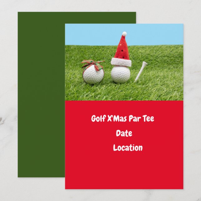 Golf ball and Santa Hat for Christmas Holiday Golf Invitation (Front/Back)