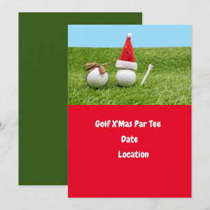 Golf ball and Santa Hat for Christmas Holiday Golf Invitation