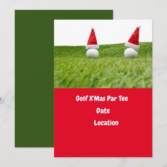 Golf ball and Santa Hat for Christmas Holiday Golf Invitation (Front/Back)