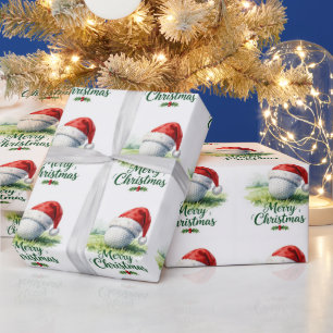Golf ball and Santa hat for golfer Christmas Wrapping Paper