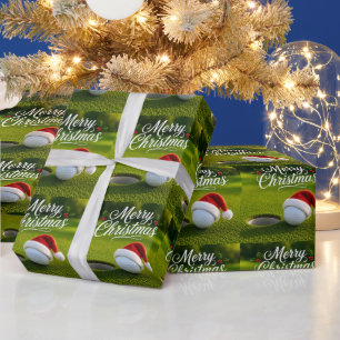 Golf ball and Santa hat for golfer Christmas Wrapping Paper