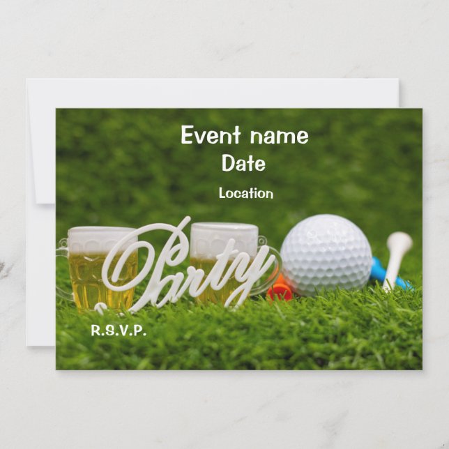 Golf ball and tee with beer Par Tee invitation  (Front)