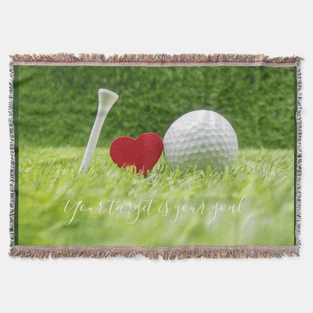 Golf ball and tee with love on green grass throw blanket (Front)