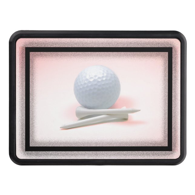 Golf Ball and Tees Pink Trailer Hitch Cover (Front)