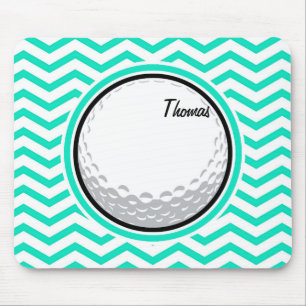 Golf Ball; Aqua Green Chevron Mouse Pad