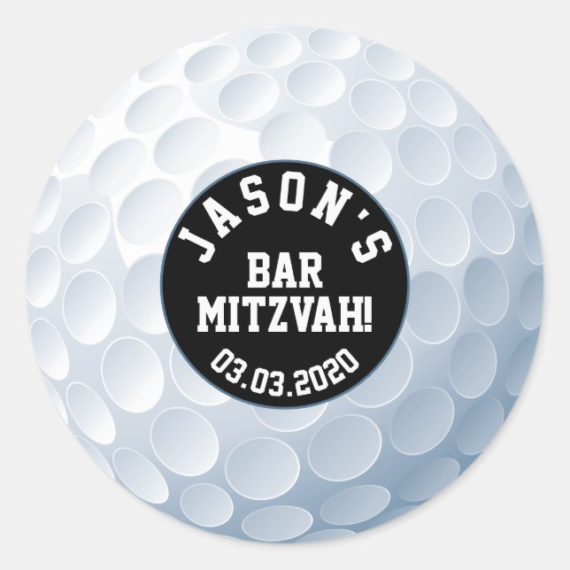 Golf Ball Bar Mitzvah Sticker Black White (Front)
