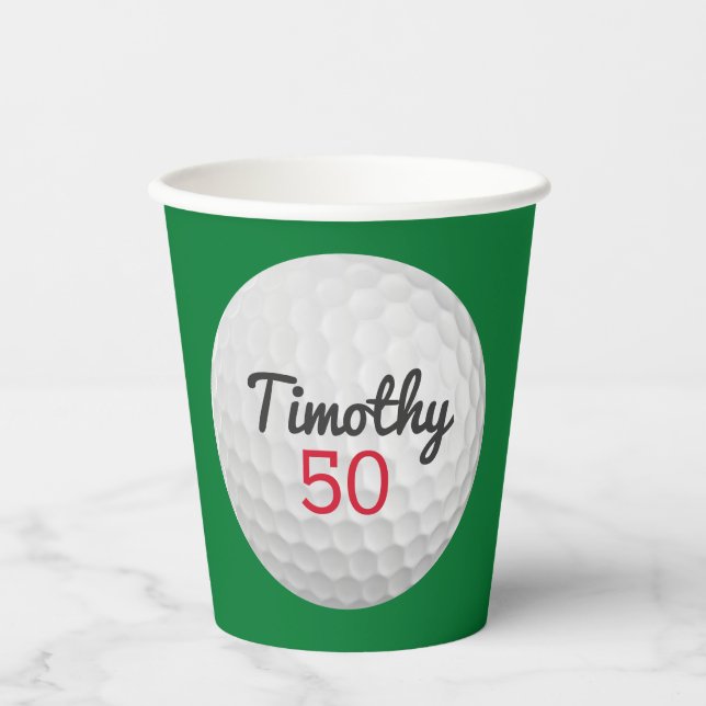 Golf Ball Birthday Party - 50th or Other Year Paper Cups (Front)