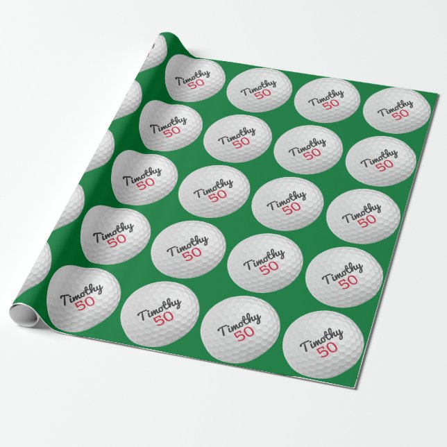 Golf Ball Birthday Party - 50th or Other Year Wrapping Paper (Unrolled)