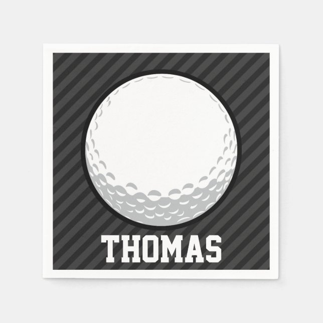 Golf Ball; Black & Dark Grey Stripes Napkin (Front)