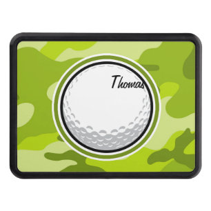 Golf Ball; bright green camo, camouflage Trailer Hitch Cover