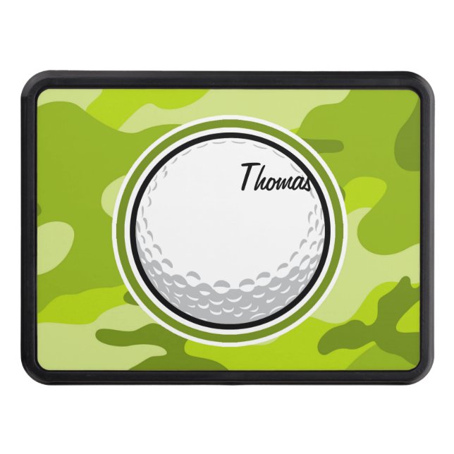 Golf Ball; bright green camo, camouflage Trailer Hitch Cover (Front)