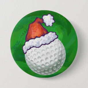 Golf Ball Christmas Hats 3 Inch Round Button