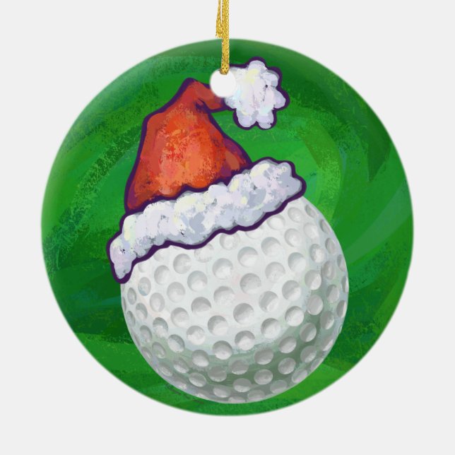 Golf Ball Christmas Hats Ceramic Ornament (Back)