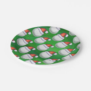 Golf Ball Christmas Hats on Green Paper Plate