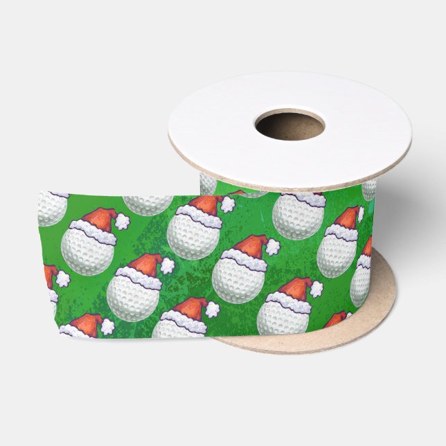 Golf Ball Christmas Hats on Green Satin Ribbon (Spool)