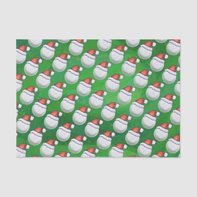 Golf Ball Christmas Hats on Green Tissue Paper (Front)