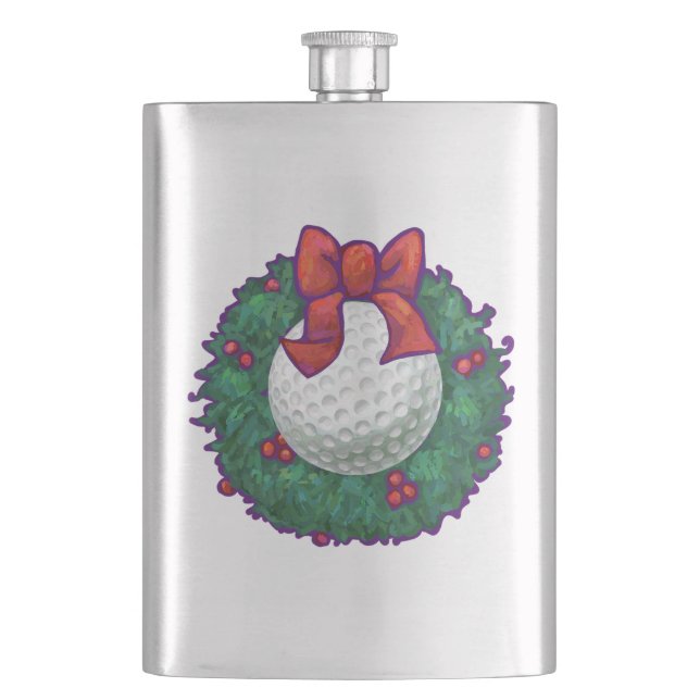 Golf Ball Christmas Wreath Hip Flask (Front)