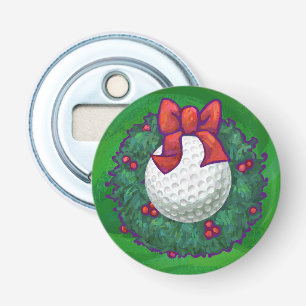 Golf Ball Christmas Wreath on Green Bottle Opener