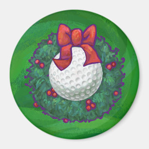 Golf Ball Christmas Wreath on Green Magnet