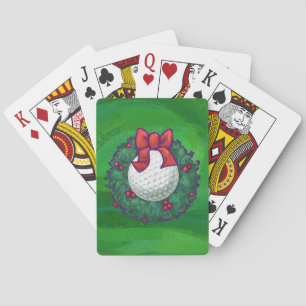 Golf Ball Christmas Wreath on Green Playing Cards