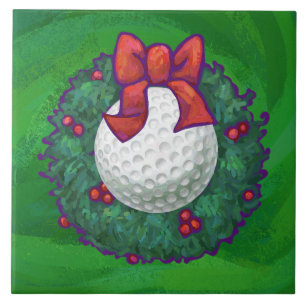 Golf Ball Christmas Wreath on Green Tile