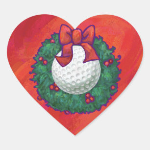 Golf Ball Christmas Wreath on Red Heart Sticker