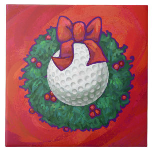 Golf Ball Christmas Wreath on Red Tile