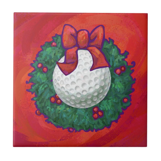 Golf Ball Christmas Wreath on Red Tile (Front)