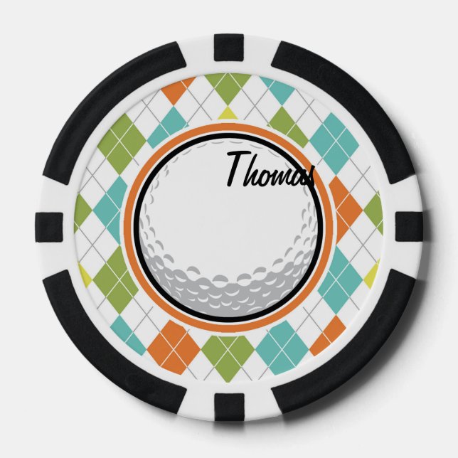 Golf Ball; Colourful Argyle Pattern Poker Chips (Front)
