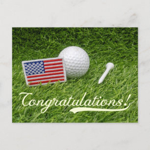 Golf  Ball Congratulations with flag of America Postcard