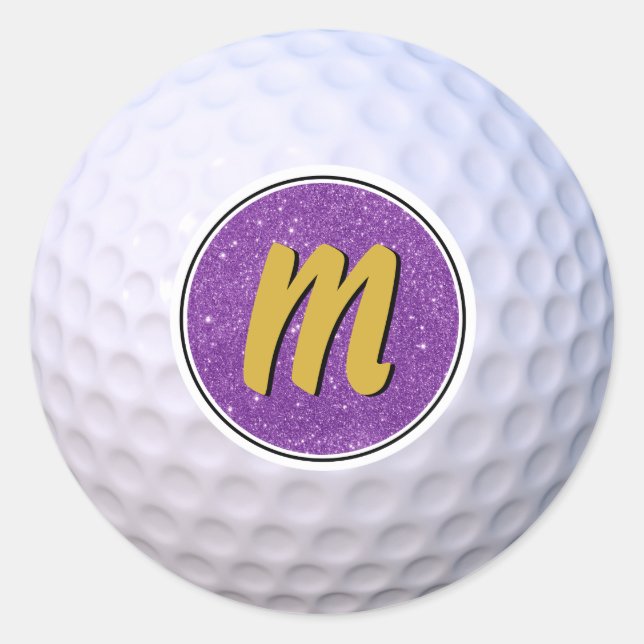 Golf Ball Customizable Monogram Purple & Gold Classic Round Sticker (Front)